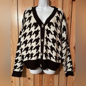 Just Polly New York New Sweater Black & White Cardigan Oversized L Long Sleeves